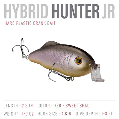 Strike King Hybrid Hunter Shallow Jr. Fishing Lure, Shallow Diving Crankbait, 90-Degree Bill, 3D Eyes, Loud Rattle, Dives 1 to 3-Feet,Size 4 & 6 Treble Hooks - color: Sweet Shad, size: 1/2 oz
