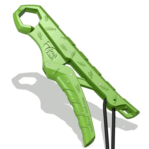 SNAIL TRAIL 9'' Floating Fish Gripper, Fishing Grabber | Catfish Mouth Pliers, Caught Bass Holder, Digital Scale Hook Clamp, Saltwater Lip Grip Tool with Lanyard, Gifts for Men - color: Green