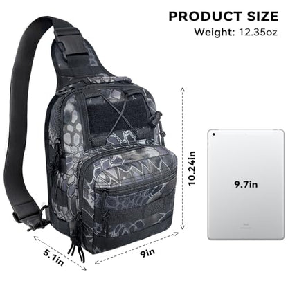 Kynzo Fishing Sling Backpack with Rod Holder, Water-Resistant Fishing Tackle Bag, Durable Shoulder Crossbody Pack for Freshwater Saltwater Fishing (D- Pythonskin Black) - color: D- Pythonskin Black