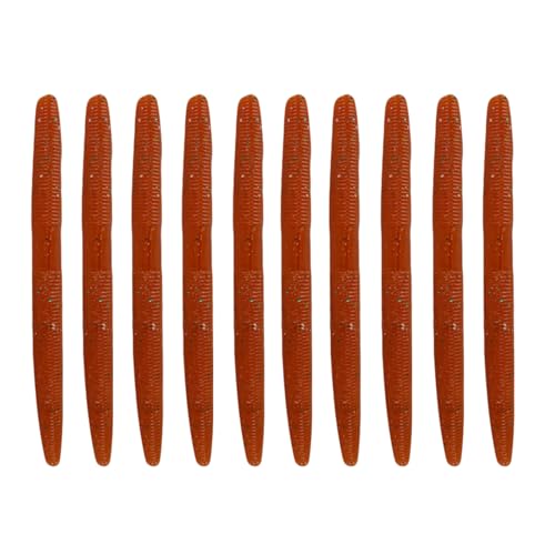 Worms for Bass Fishing FS/RE-04 | Salted Soft Plastic Fishing Lures ,with Hook Slot,Saltwater Freshwater Bass Baits - color: Brown-10pcs