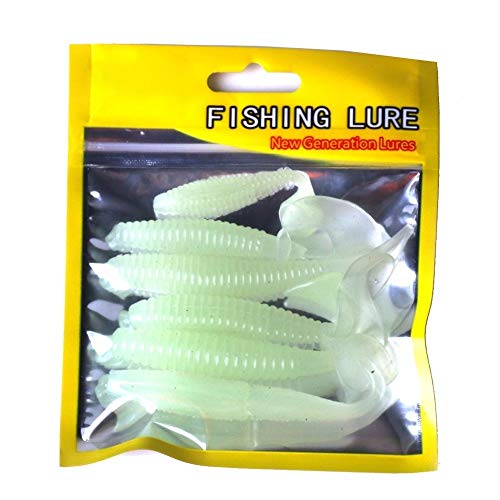 6pcs/lot Paddle Tail Soft Grubs Glow in Dark T Tail Lure Jig Head Soft Lure for Bass Fishing Mandarin Fishing