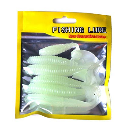 6pcs/lot Paddle Tail Soft Grubs Glow in Dark T Tail Lure Jig Head Soft Lure for Bass Fishing Mandarin Fishing