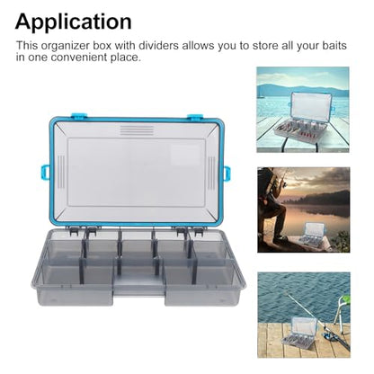Fishing Lure Storage Box Waterproof Large Utility Tackle Box with Adjustable Dividers and Four Lock Closures Blue for Fishing Gear and Bait Organization
