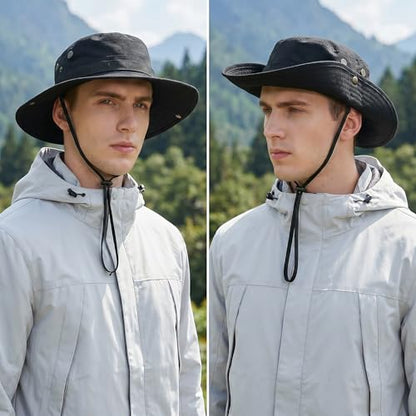 Pistha Sun Hats for Men with Balaclava Face Mask, UV Protection Bucket Hats for Mens Outdoor Fishing Safari Hiking - color: Black