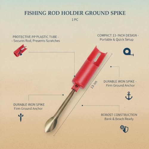 Fishing Rod Holder Ground Spike, Iron Stake with PP Plastic Tube for Bank and Beach Fishing, 13 Inch Portable Rod Stand (1 PC)
