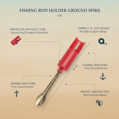 Fishing Rod Holder Ground Spike, Iron Stake with PP Plastic Tube for Bank and Beach Fishing, 13 Inch Portable Rod Stand (1 PC)