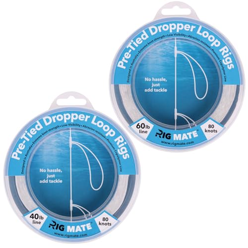 Rig Mate 40 lb & 60 lb Bundle - Pre-Tied Dropper Loop Rigs - 40 lb & 60 lb Bundle Pack. Tested Fishing Line Spool - 80 Loops 18 Inches Apart with 5.5 Inch