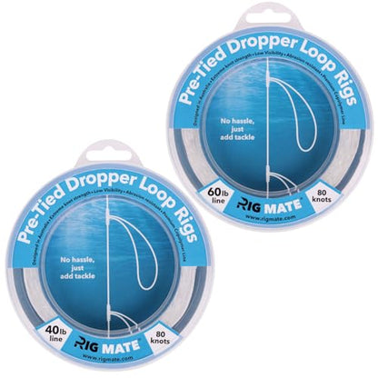 Rig Mate 40 lb & 60 lb Bundle - Pre-Tied Dropper Loop Rigs - 40 lb & 60 lb Bundle Pack. Tested Fishing Line Spool - 80 Loops 18 Inches Apart with 5.5 Inch