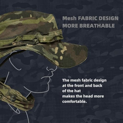 Camo Boonie Sun Hat with Face Mask UV Protection Fishing Hat Bucket Hat for Hunting Hiking Military Tactical Safari - color: Camo Cp Green