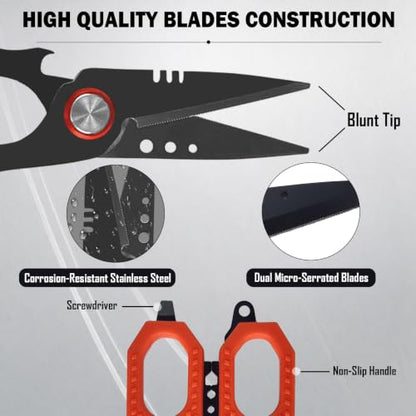 Eupheng Multifunction 4.7" Pro Fishing Scissors,Dual Serrated Blades Titanium-Coated Fishing Shears with Zinger Retractor Clip,Compatible with Braided Line,Mono and Fluorocarbon - style: 4.7in Red Scissors + Black Zinger