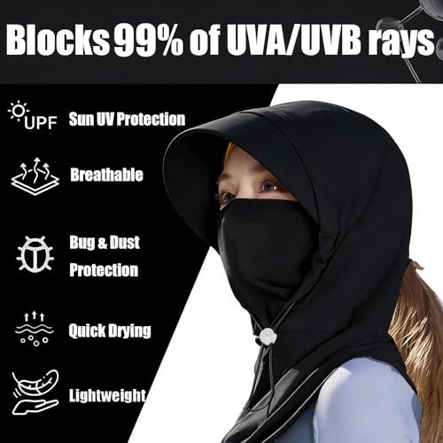 2 Pcs Cooling Breathable Balaclava Full Face Mask with Wide Brim Sun UV Protection Hood for Men Women Fishing Cycling - color: Black+gray