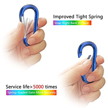 sprookber 3" Aluminum Carabiner D Ring, Caribeener Clips, Spring Snap Hook for Keychain Clip, Set of 10 - color: Blue