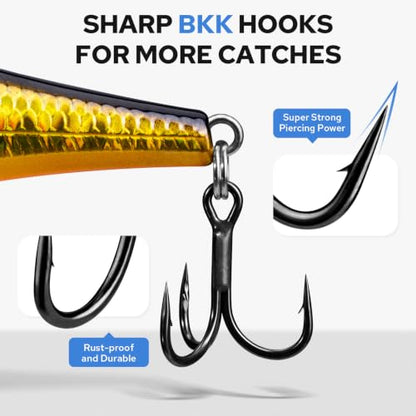 TRUSCEND Suspending Jerkbait, Rattle Minnow Lures with BKK Hooks, Freshwater Bass Trout Striper Walleye Pike Fishing Lures, Variety Pack for All Water Conditions, Premium Fishing Gear and Gifts - color: A-3.5",0.3oz