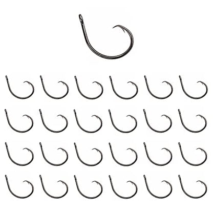 Reaction Tackle Circle Hooks - High Carbon Steel Fishing Hooks for Catfish, Bass and Saltwater Fishing - Sharp Offset Inline Point, Corrosion Resistant Black (25-Pack) - size: #1