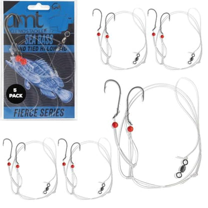 Sea Bass Hi/Lo Saltwater Fishing Rigs 1, 5 &10 Pack Bulk Options - Uncle Mo’s Tackle – Mustad Size 3/0 Bait Hook, 60lb Heavy Duty, 80lb Swivel & Sinker Loop, Hand Tied - for Fluke Porgy Snapper Croaker Sea Trout Tautog Spot Pompano - size: 5 Pack