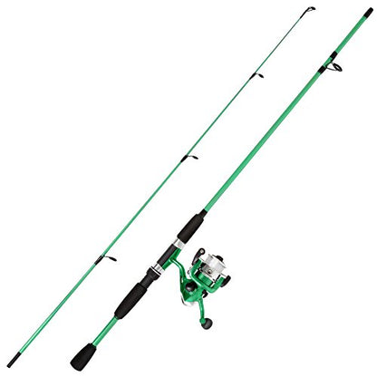 Wakeman Fiberglass Fishing Rod and Reel Combo – 2-Piece 65-Inch Medium Action Spinning Rod Set for Lake Fishing - color: Green Metallic