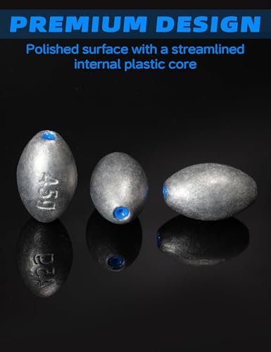 BLUEWING Egg Sinkers Fishing Weights Oval Shaped Fishing Sinkers Lead Fishing Sinker for Saltwater Fishing，1/8 oz to 7 oz - size: #7 2oz, 10pcs