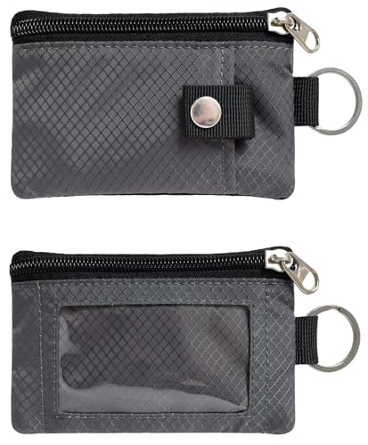 CHENSPRX Minimalist RFID Blocking Small Wallet with ID Window,WaterResistant Zip Id Case Wallet with Lanyard Keychain for Cards,Cash,Travel,Women,Men - color: DarkGrey