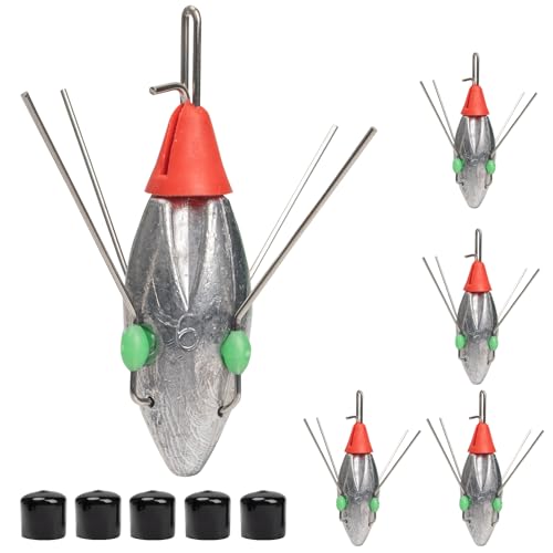 THKFISH 5 Pcs Sputnik Sinkers Surf Fishing Weight, Heavy-Duty Long Tail Lead Weights Saltwater Surf Casting Sinkers, Catfishing, and Beach Adventures in Ocean Sea Sand - size: 6oz-5pcs