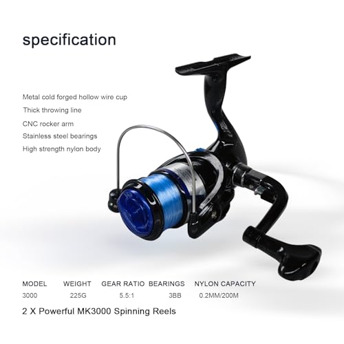 2 Pack 2.1m/6.89ft Telescopic Spinning Fishing Rod Reel Combos with Carrier Bag, Lures, Pliers for Saltwater Freshwater Fishing
