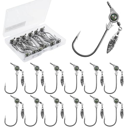 Underspin Jig Heads, 12pcs Crappie Jig Heads Swimbait Jig Heads with Spinner Blade 3D Eyes Fishing Jig Heads Hooks for Soft Plastic Swimbait Bass Walleye Trout Fishing 1/8oz 1/4oz 3/16oz 3/8oz - size: 1/8oz-12pcs