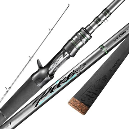 HANDING M1 Pike Heavy Fishing Rod Musky Rod 2-Piece Casting Rod with 30+24T Carbon Seaguide RA Guides Extended EVA Handle and Cork Base for Northern Pike Muskie Catfish Striped Bass Snook Skipjack - size: Cast 7'6''- Extra Heavy - Fast