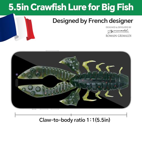 Crawfish Lure 5.5", Soft Plastic Crawdad Creature Bait with Rattles, Weedless Bass Fishing Lure, Realistic Fishing Lures for Freshwater & Saltwater, 3 Pack Red Green Blue - color: Green Pumpkin