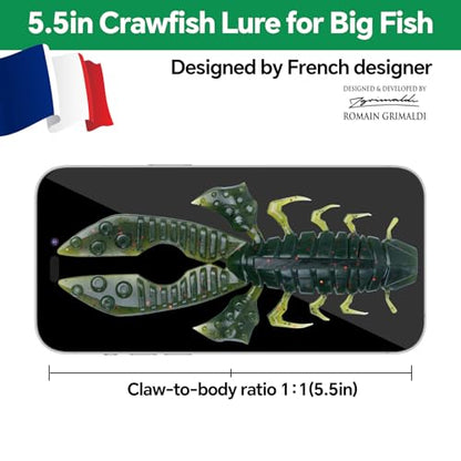 Crawfish Lure 5.5", Soft Plastic Crawdad Creature Bait with Rattles, Weedless Bass Fishing Lure, Realistic Fishing Lures for Freshwater & Saltwater, 3 Pack Red Green Blue - color: Green Pumpkin