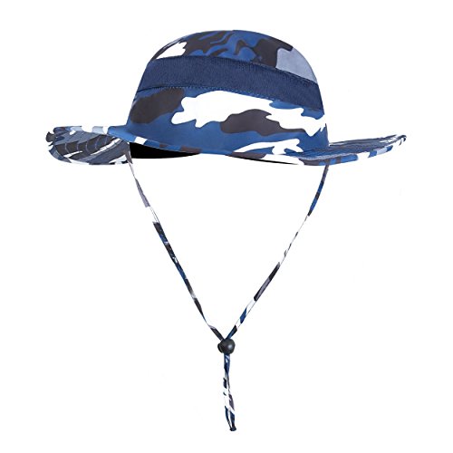YR.Lover Outdoor UV Sun Protection Wide Brim Fishing Cap with Removable Flap - color: Blue Camouflage