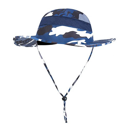 YR.Lover Outdoor UV Sun Protection Wide Brim Fishing Cap with Removable Flap - color: Blue Camouflage