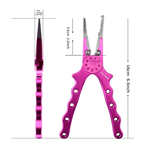 Professional Saltwater/Fresh Water Aluminum Fishing Pliers Tungsten Carbide Cutters Hook Remover with Sheath and Lanyard - color: Pink