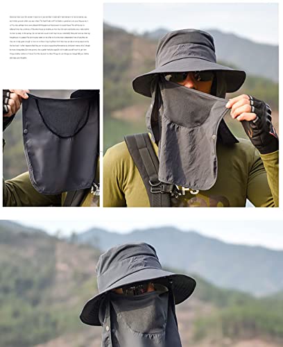 Sun Hat for Men Women, Summer UV Sun Protection Wide Brim Fishing Hat for Men with Face Cover & Neck for Hiking - color: Dark Grey(with Face Cover & Neck Flap)