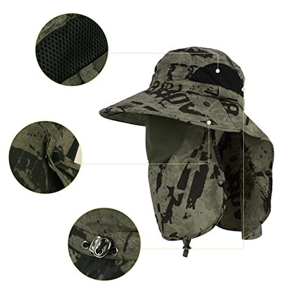 Unisex Outdoor Work Sunhat with Face Neck Flap UV Protection for Fishing Hiking Mountaineering Garden - color: Army Green