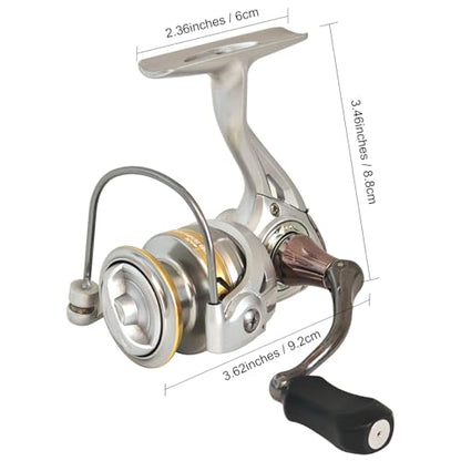 Compact Small Spinning Reels, 5.2:1 Gear Ratio, Ultra Smooth Powerful, CNC Aluminum Spool, 12+1 BB Light Weight for Ice, and Freshwater All Season Fishing