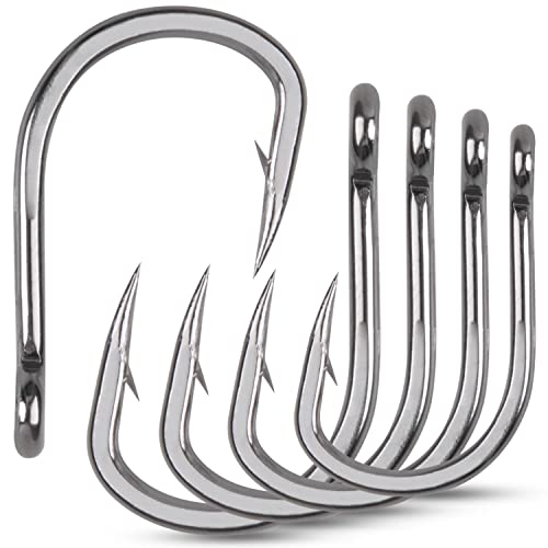 Saltwater Live Bait Fishing Hooks- 35pcs Inline Circle Hooks Catfish Bait Fish Hooks 2X Strong Stainless Steel Hooks for Big Game Fishing 1/0-12/0 - size: 4/0-35pcs