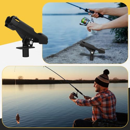 Threlaco Fishing Rod Holder for Boat Adjustable Rod Racks with Side Mount Bulk Swivel Pole Holders for Boats with Combo Mount, Fishing Accessories, Black