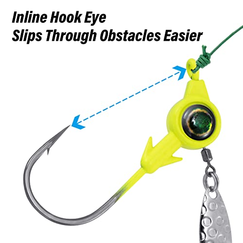 Dr.Fish 10 Pack Underspin Jigs Heads 3D Eye Freshwater Swimbait Jig Freshwater Bass Walleye Fishing Mustad Hooks Willow Blade 1/8oz,3/16oz,1/4oz,3/8oz - color: Yellow, size: 1/4oz(#4/0 Hooks)