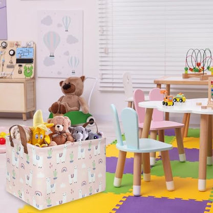 FXOLCSHE Rectangular Pink Alpaca Basket,Collapsible waterproof nursery laundry basket,Toy nursery, kids clothes gift basket with handles,Kids Room Decor(Alpaca) - color: Alpaca