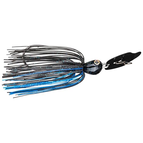 Strike King Thunder Cricket Fishing Lure, Vibrating Swim Jig, Silver Blade, 4/0 Jungle-Style Flipping Hook - color: Black / Blue, size: 1/2 oz