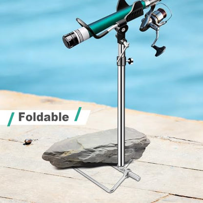2/4 Pack Fishing Rod Holders, 360 Degree Adjustable Fishing Rod Holders for Bank Fising , Height Adjustable 25-36.6 Inch Multifunctional Stainless Steel Beach Fishing Rod Holder Fishing Gifts for Men - color: Black-2 Pack