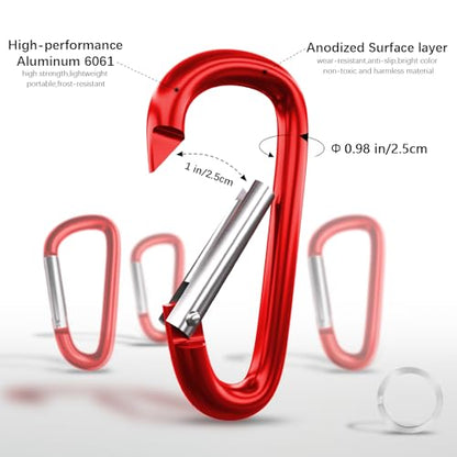 sprookber 4" & 5" Extra Large Aluminum Carabiner D Ring, Caribeener Clips, Spring Snap Hook for Keychain Clip, Set of 4 - color: red-4", size: 4 inch