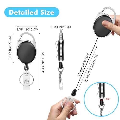 Retractable Badge Holder with Carabiner Reel Clip and Key Ring for ID Card Key Keychain Holders Black 30 Pieces - style: Black-30pcs