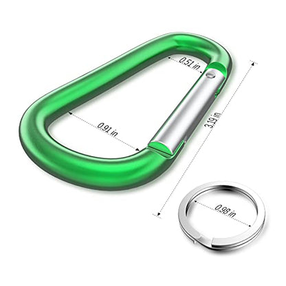 sprookber 3" Aluminum Carabiner D Ring, Caribeener Clips, Spring Snap Hook for Keychain Clip, Set of 10 - color: Green