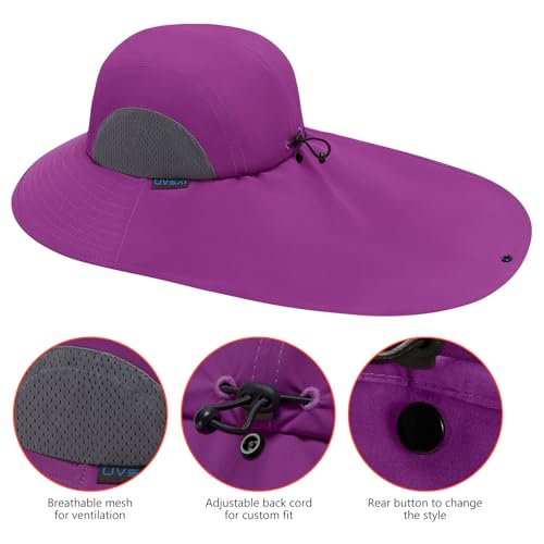UPF 50+ Foldable Sun Hats Wide Brim with Large Neck Flap for Men Women UV Protection Gardening Fishing Beach Hat - color: Purple Orchid