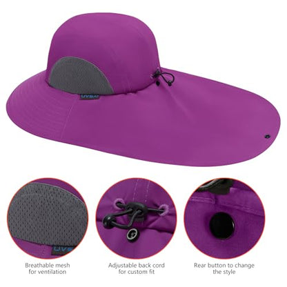 UPF 50+ Foldable Sun Hats Wide Brim with Large Neck Flap for Men Women UV Protection Gardening Fishing Beach Hat - color: Purple Orchid