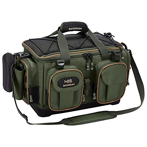 BASSDASH Fishing Tackle Shoulder Bag Water Resistant Lightweight Gear Storage Pack with Hard Molded Bottom Rain Cover