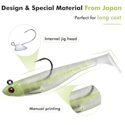 TRUSCEND Shadtale Easy Catch Soft Fishing Lures with BKK Hooks - Trembly Sinking and Vibrating Swim for More Bites, Pre-Rigged Swimbaits for Bass, Trout, Crappie, Walleye, Freshwater Saltwater Fishing - color: 4",5/8oz