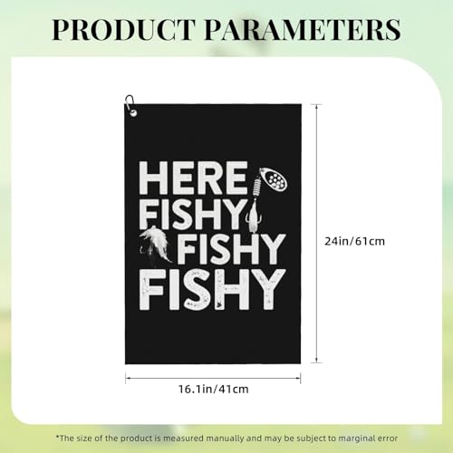 Fishing Here Fishy Fishy Fishy Microfiber Golf Towel, 16x24 Waffle Pattern with Carabiner Clip, Tri-Fold Large Golf Ball Towels, Golf Bag Accessories for Men Women, Golf Gift
