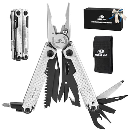 MOSSY OAK 20-in-1 Multitool Pliers with Window Breaker, Stainless Steel | Includes sheath for easy carry, ideal for camping, hiking, survival, emergencies, and EDC use - style: 20-in-1 Self-Locking Pliers
