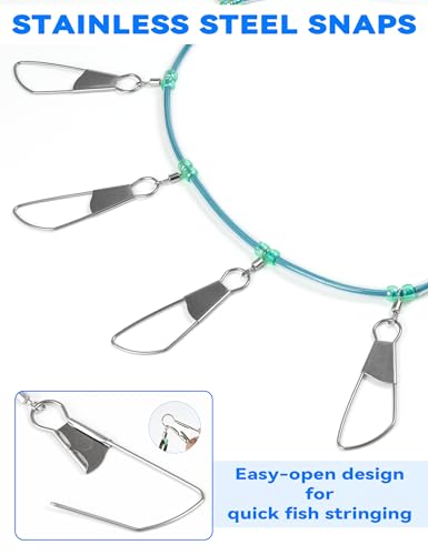BLUEWING V2 Fishing Stringer Fish Keeper with 10 Stainless Steel Lock Snaps and 8ft Floating Rope - color: Blue